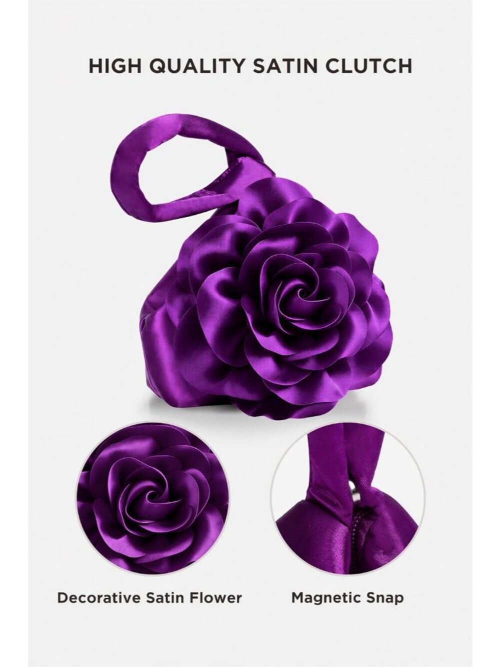 Women's Purple Satin Flower Triangle Clutch Wristlet Purse Prom Evening Bag - Picture 4 of 6